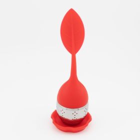 1pc Tea Infuser Silicone Handle Stainless Steel Strainer Drip Tray Included - Loose Tea Steeper - Best Tea Infuser For Loose Leaf Or Herbal Tea