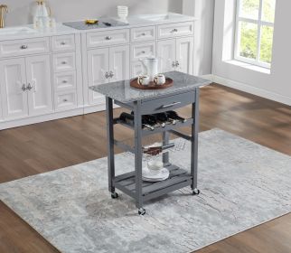 Mobile Rolling Kitchen Island Trolley Serving Cart with Underneath Drawer & Slide-Out Wire Storage Basket
